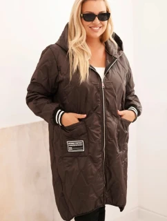Dámská bunda Plus Size prošívaná s kapucí a sportovními manžetami hnědá