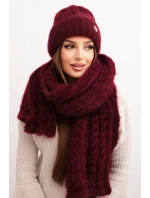 Dámská souprava čepice a šála s proužkem a ozdobou bordový Dámská souprava čepice a šála s proužkem a ozdobou bordový