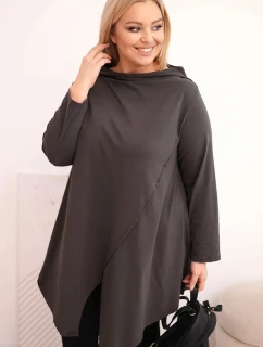 Dámská bavlněná blůza Plus Size asymetrická s ohrnovaným rukávem grafitová