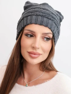 Dámská zimní čepice s klasickým žebrováním K439 grafitová