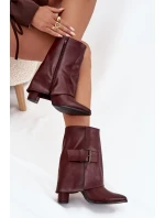 Zateplené Kotníkové Boty Na Podpatku S Otočeným Svrškem A Přezkou Bordové Ylenara