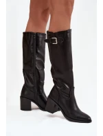 Dámské kotníkové boty Brenira na sloupkovém podpatku se sponou – černé