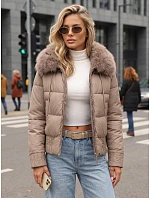 Dámská zimní prošívaná bunda s kožešinou, béžová, FashionStreet TY5830