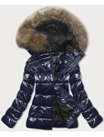 Tmavě modrá lakovaná prošívaná dámská bunda (7695) Tmavě modrá lakovaná prošívaná dámská bunda (7695)