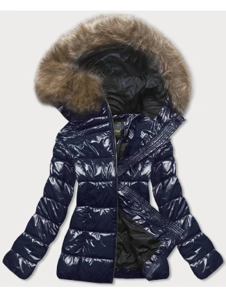 Tmavě modrá lakovaná prošívaná dámská bunda (7695) Tmavě modrá lakovaná prošívaná dámská bunda (7695)