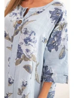 Dámská bavlněná šaty s květinovým vzorem a 3/4 rukávem modrá Dámská bavlněná šaty s květinovým vzorem a 3/4 rukávem modrá