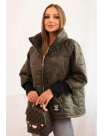 Dámská prošívaná bunda s krátkým střihem a stojáčkem khaki