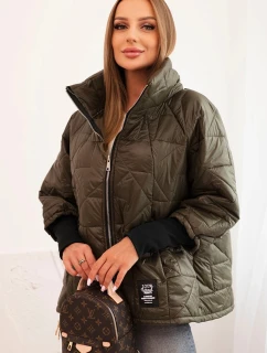 Dámská prošívaná bunda s krátkým střihem a stojáčkem khaki