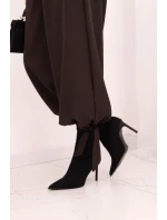 Dámské kalhoty s širokými nohavicemi a zavazováním na spodku hnědé