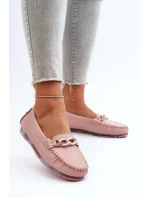 Dámské kožené mokasíny s ozdobou růžové S.Barski LR339