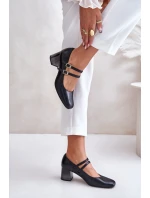 Kožené sandály s pásky na podpatku černé Laura Messi 2857