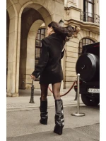 Zateplené dámské kozačky s otočeným horním lemem na podpatku Černé Elivira