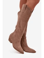Eko semišové kozačky kovbojky dámské na podpatku béžové Jenaya