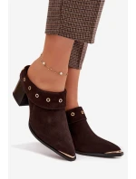 Semišové dámské sandály na podpatku D&A CR61-3059 čokoládové