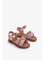 Lesklé dětské sandály na suchý zip, růžová Delphina Lesklé dětské sandály na suchý zip, růžová Delphina