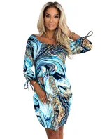 281-7 SOPHIE Pohodlné šaty s kapsami Oversize - BLUE-GOLD WAVES 281-7 SOPHIE Pohodlné šaty s kapsami Oversize - BLUE-GOLD WAVES