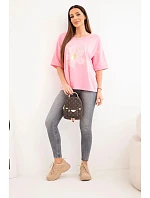 Dámská bavlněná oversize halenka s květinovým potiskem světle růžová