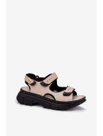 Kožené Dámské Sandály Se Suchými Zipy Béžové Artiker 56C0471