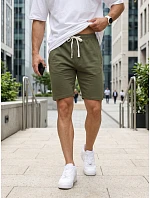 Pánské teplákové kraťasy s tkaničkou, khaki, FashionStreet SX2627