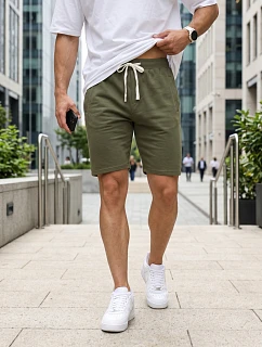Pánské teplákové kraťasy s tkaničkou, khaki, FashionStreet SX2627