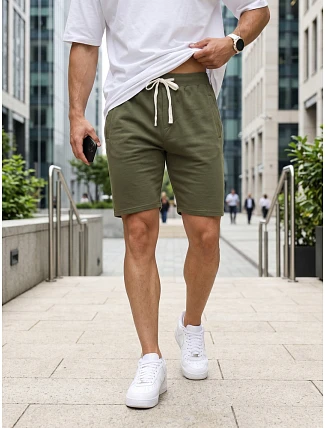 Pánské teplákové kraťasy s tkaničkou, khaki, FashionStreet SX2627