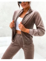 Dámský velurový komplet v barvě cappuccino s rozepínací mikinou (771)