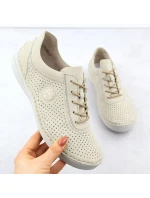 Dámské perforované béžové kožené polobotky Rieker 52546-60 Dámské perforované béžové kožené polobotky Rieker 52546-60