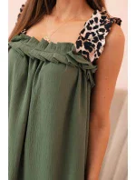 Dámské šaty s ramínky s leopardím potiskem khaki