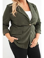 Dámské sako Plus Size manšestrové s klopami a kapsami khaki Dámské sako Plus Size manšestrové s klopami a kapsami khaki