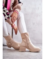 Dámské Teplé Kozačky Na Hrubém Podpatku Béžove Marinela