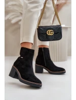 Dámské Botky Na Podpatku Zateplené Eko Semišové Černé Arkesia