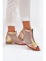 Dámské Kožené Kotníkové Boty Na Plochém Podpatku S Otevřenými Prsty Maciejka Růžovo-Oranžové 06413-15