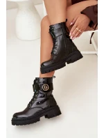 Lakované boty worker dámské se zlatým detailem zateplené černé Fiorena Lakované boty worker dámské se zlatým detailem zateplené černé Fiorena