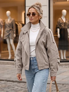 Krátký dámský kabát s vlnou, krátký, béžový, FashionStreet TY6033