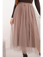 Midi tylová sukně dámská s podšívkou viskóza fango Midi tylová sukně dámská s podšívkou viskóza fango