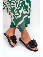 Průhledné Ploché Pantofle Dámské Se Umělou Květinou Černé Vobetta