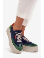 Semišové dámské tenisky na platformě Zazoo N1269S3 Zeleno-Temněmodré Semišové dámské tenisky na platformě Zazoo N1269S3 Zeleno-Temněmodré