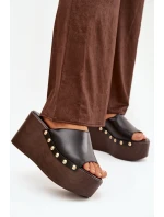 Dámské pantofle na platformě s cvočky černé Mareline