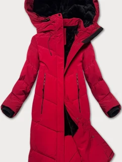 Dlouhá dámská zimní bunda ve vínové bordó barvě s kožešinovou podšívkou LHD (LHD-24571)