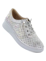 Dámské kožené polobotky na podpatku šedé Vinceza 79603