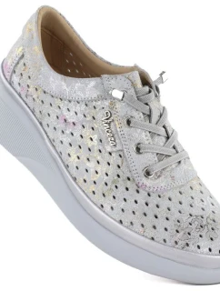 Dámské kožené polobotky na podpatku šedé Vinceza 79603