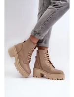 Zazoo 3413 Dámské kožené botky na robustním podpatku béžové