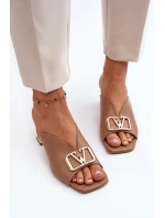 Elegantní Dámské Pantofle Na Podpatku Laura Messi 2771 Beige