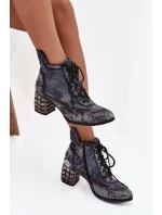 Kožené dámské kotníkové boty na podpatku Maciejka 06989-03 šedé