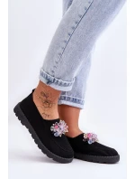 Dámské Slip-on Tenisky s Kameny Černá Simple