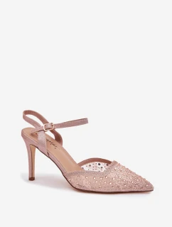 Dámské lodičky s dekorací a odhalenou patou – šampaňské Nanadra