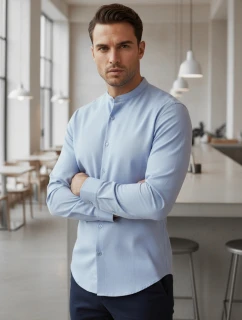 Pánská neformální košile SLIM FIT se stojáčkem modrá FashionStreet DX2616