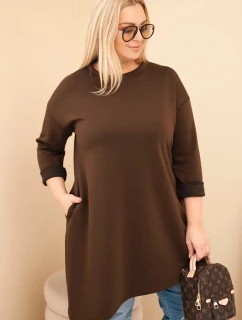 Dámská sukýnka Plus Size z viskózy s volným střihem a dlouhým rukávem hnědá