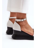 Dámské sandály na platformě a klínové podpatky s květinami Bílé Foviana