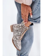 Kožené Vzorované Kotníkové Boty Na Ploché Podpatky Maciejka 06391-25 Béžové